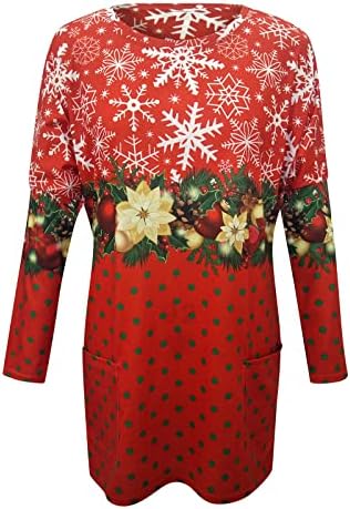 SGAOGEW לנשים שמלת החולצה חג המולד חולצות שרוול ארוכות סנטה מודפס סוודר רופף בתוספת גודל חולצה חולצה עם כיסים