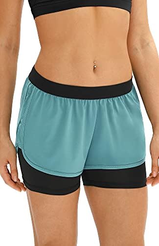 icyzone פועל יוגה מכנסיים קצרים לנשים - Activewear אימון תרגיל אתלטי במכנסי ריצה 2-in-1