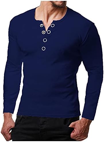 JSFYOU Mens שרוול ארוך הנלי החולצה צוואר צוות בסיסי מזדמן כפתור למעלה חולצות Tees מוצק צבע רגיל גופיה חולצות לכל היותר