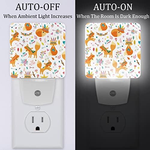 2 Pack Plug-in מנורת לילה LED לילה אור פוקס אתני נוצה חץ תבנית עם חשכה-כדי-שחר חיישן עבור חדר ילדים