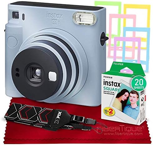 Fujifilm Instax SQ1 מצלמה מיידית (קרחון כחול) w/בסיסי אביזרים החבילה כוללת Instax מרובע הסרט מיידי (20 חשיפות), מצלמה