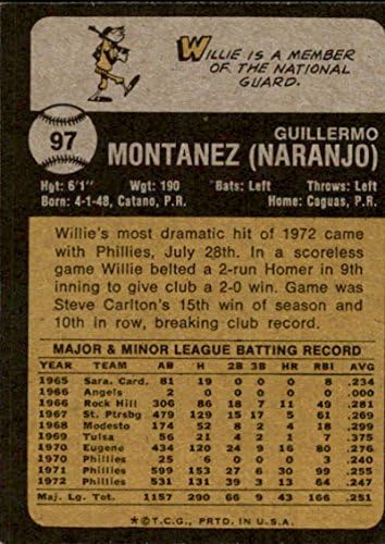 1973 חברה 97 וילי Montanez פילדלפיה MLB בייסבול כרטיס VG/לשעבר טוב מאוד/מצוין
