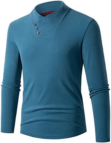 Xiaojmake Mens בסיסי צווארון החולצה שרוול ארוך צבע מוצק כפתור הצווארון מקרית Slim Fit החולצה סוודר מקסימום חולצה