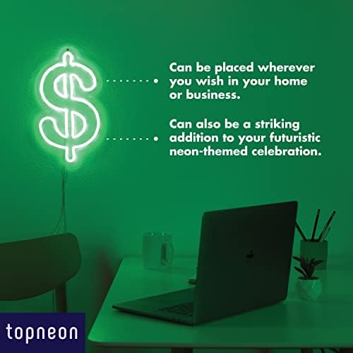 TopNeon כסף ירוק אור סימן - דקורטיבי שלטי ניאון עבור חדר השינה, בבית, במשרד, בבר או בית קפה - USB מופעל LED דולר השלט