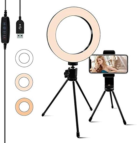 Selfie טבעת אור 6.3 אינץ ' עם מעמד & מחזיק טלפון, 3 אור הגדרות Dimmable שולחן העבודה LED מצלמה אורות עבור הקלטת שיחות