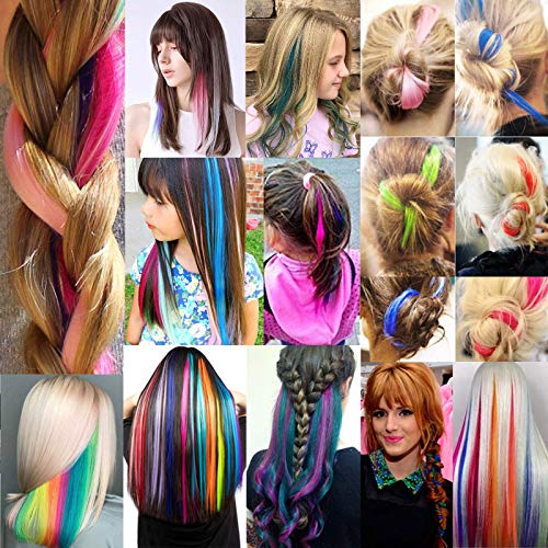 24 יח ' צבעוני תוספות שיער קליפ 21 אינץ Multi-צבע ישר מדגיש סינתטי ארוך קשת פאה צבעונית מסיבה אביזרי שיער לילדות, ילדים,