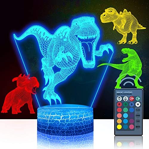 4 יח ' 3D דינוזאור מנורת לילה, DDDNIGHTLIGHT Led אשליה המנורה 16 שינוי צבע שליטה מרחוק אורות על המיטה סלון, חדר ילדים,