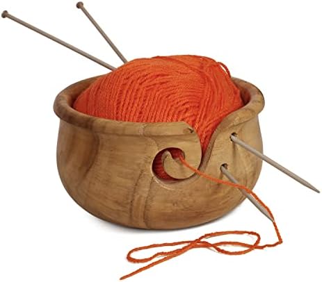 ETROVES עץ חוט קערה 7 אינץ ' - עבודת יד, סריגה, קערה, סריגה אחסון-בעל-מתקן עם מערבולת בעבודת יד עיצוב מתנה Knitters,