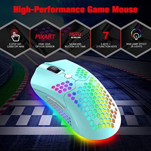 קווי משקל עכבר המשחקים,PAW3325 12000DPI Mice11 RGB תאורה אחורית עכברים עם 7 כפתורים הניתנים לתכנות, נהג,האולטרה חלת