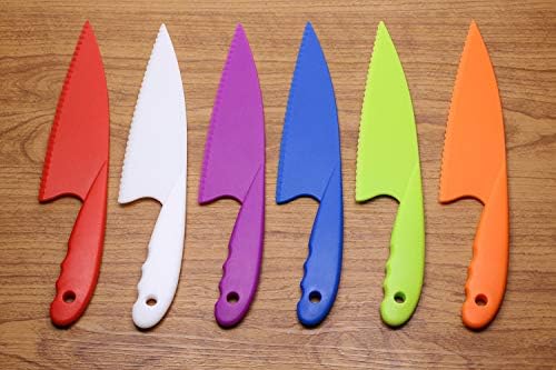 מחומש אנג ' ל 6 צבעים פלסטיק, סכין מטבח, סט ניילון סכין ילדים בטיחות בישול סכיני שף פירות חסה סלט ירקות לחם (6 צבעים)
