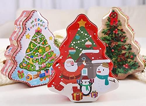 צנצנות עוגיות עוגיות של חג המולד קופסאות עם מכסים, ריק עץ חג המולד בצורת ממתקים פח, קופסאות מזון פח אחסון מכולות עבור