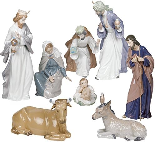 לא על ידי Lladro סט המולד פסלונים -חרסינה חג המולד סט קישוט -המשפחה הקדושה, ישו התינוק, מרי, יוסף, שלושת המלכים Baltisar,