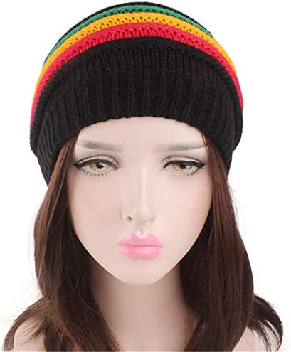 Qhome אופנה בוב מארלי ג ' מייקה רגאיי כובע צבעוני פסים ראסטה כובע ורפוי שקית שעועית Skullies Gorro ראסטה נשים